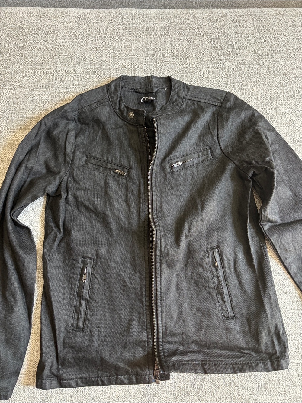 art class Black Kids' Jean Jacket with Zip Front